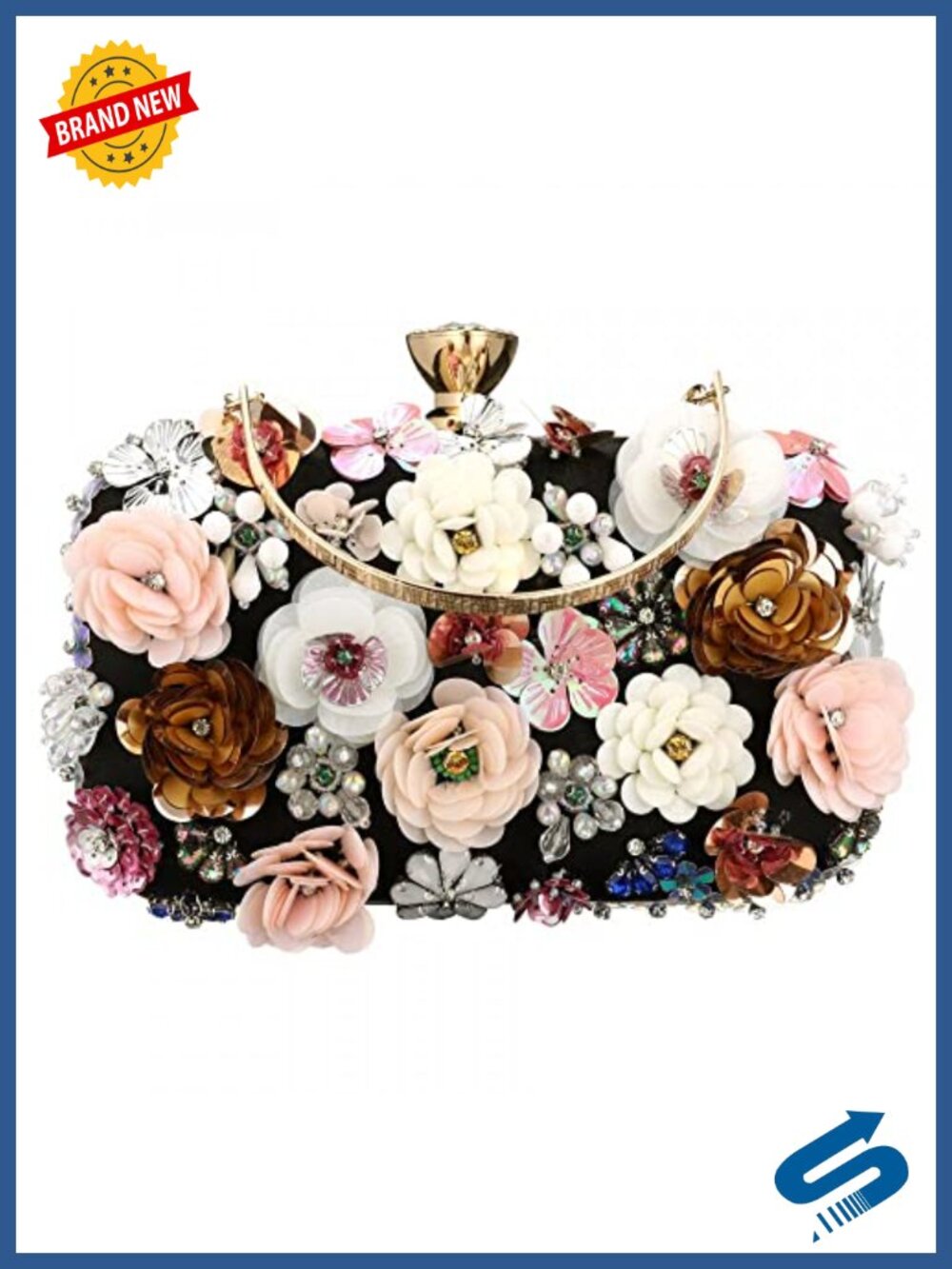 PU Leather Floral Beaded Clutch Purse for Women